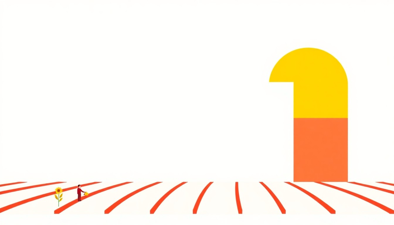 A geometric abstract illustration featuring overlapping triangles and rectangles in shades of blue, green, and yellow, conceptually representing the volatility and uncertainty in the fertilizer market.