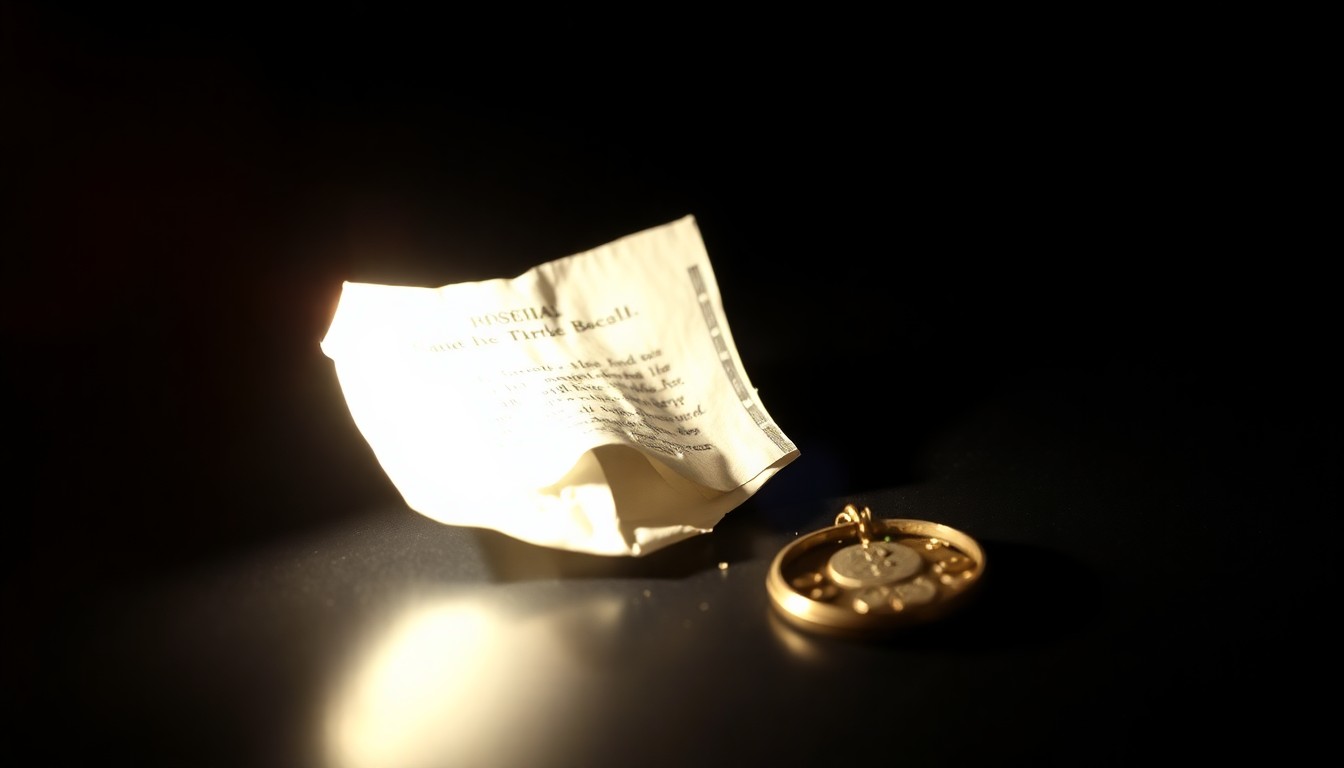 An extreme close-up photograph of a crumpled ransom note, the paper's texture and creases dramatically illuminated by a harsh camera flash, conceptually illustrating the gritty investigation into Nancy Guthrie's disappearance.