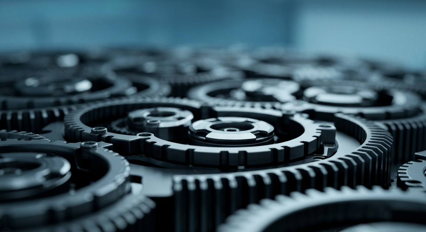 A close-up image of intricate, industrial-looking mechanical components and machinery, conveying a sense of scientific precision and technological advancement in the pharmaceutical industry.