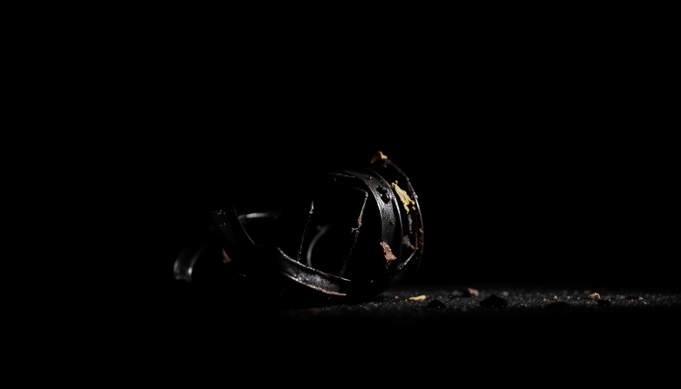 An extreme close-up photograph of a charred, twisted metal object, conceptually representing the devastation left behind by the deadly fire.