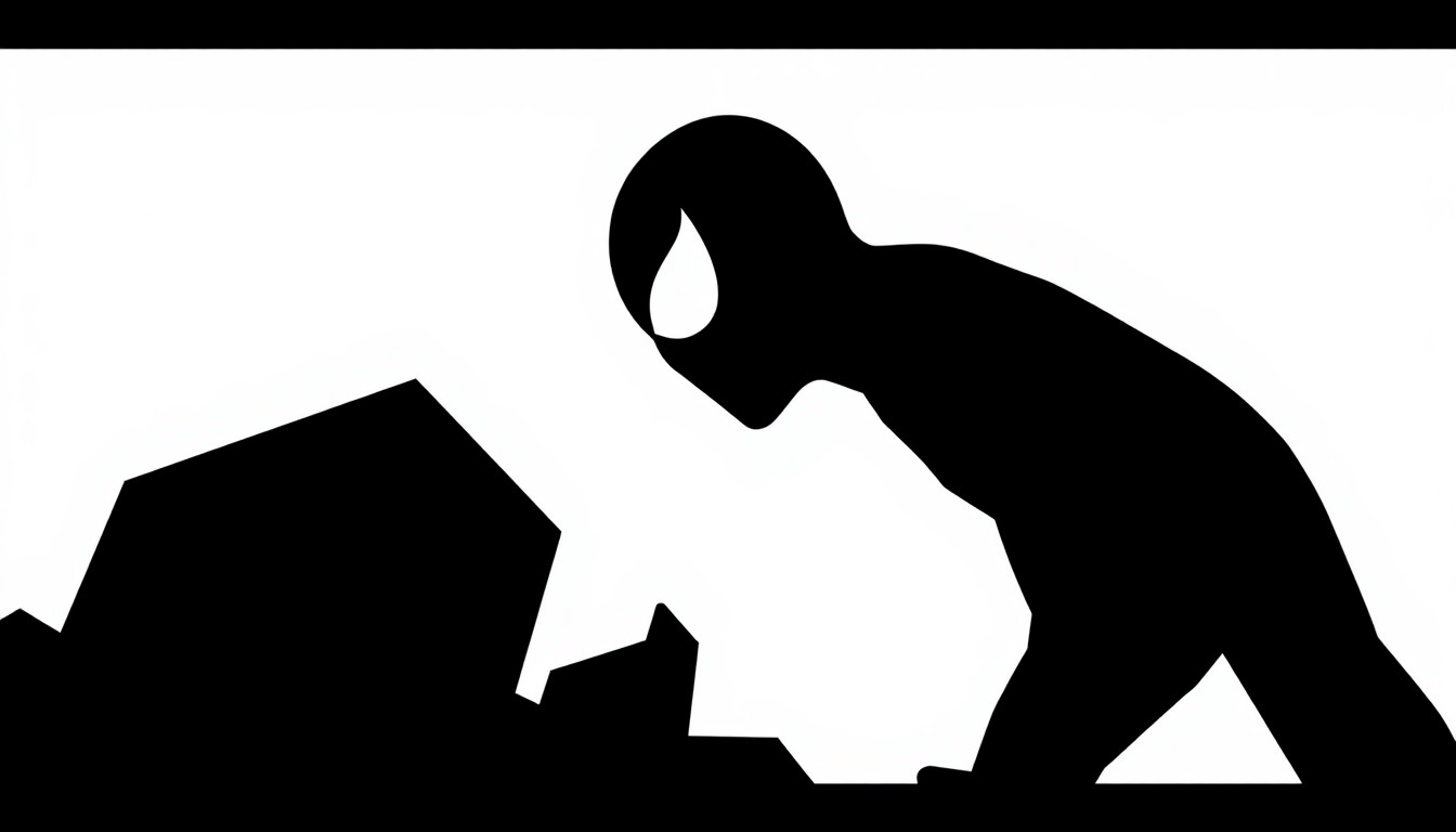 An abstract, minimalist composition of jagged, geometric shapes in bold red and black, conceptually representing the tonal shift and emotional reset of the new Spider-Man film.