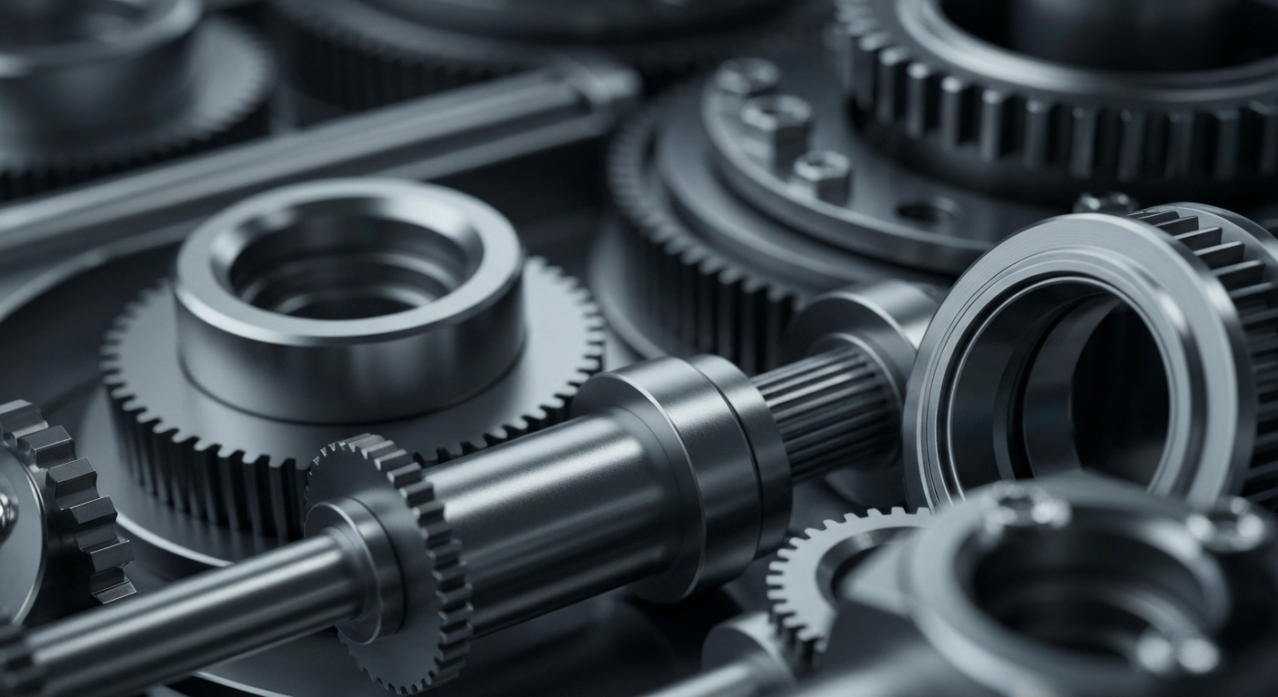 An extreme close-up of highly detailed, metallic mechanical components and gears, representing the complex inner workings of a life sciences technology company like Illumina. The image has a heavy, industrial feel, conveying a sense of power, precision, and technological prowess.