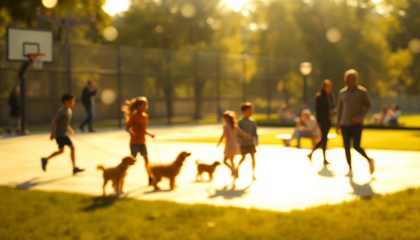 An abstract, impressionistic scene of blurred figures enjoying outdoor recreation, conveying the potential energy and community spirit of a new public facility.