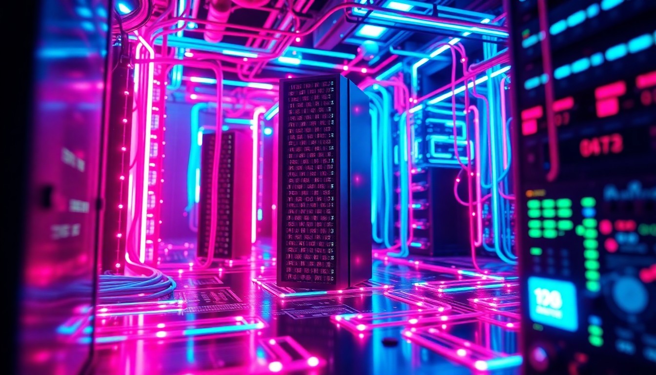 A highly detailed, glowing 3D illustration of a futuristic vector database infrastructure, with illuminated data nodes, interconnected cables, and a sense of dynamic energy, conceptually representing the advanced technology powering Endee's cloud platform.