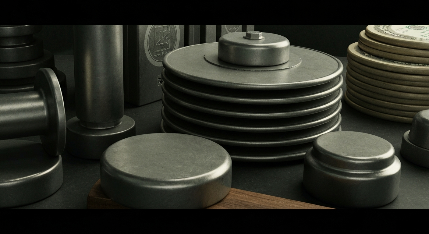 An extreme close-up of intricate gears, levers, and other heavy industrial machinery, conveying a sense of financial security and institutional power without using literal currency or charts.