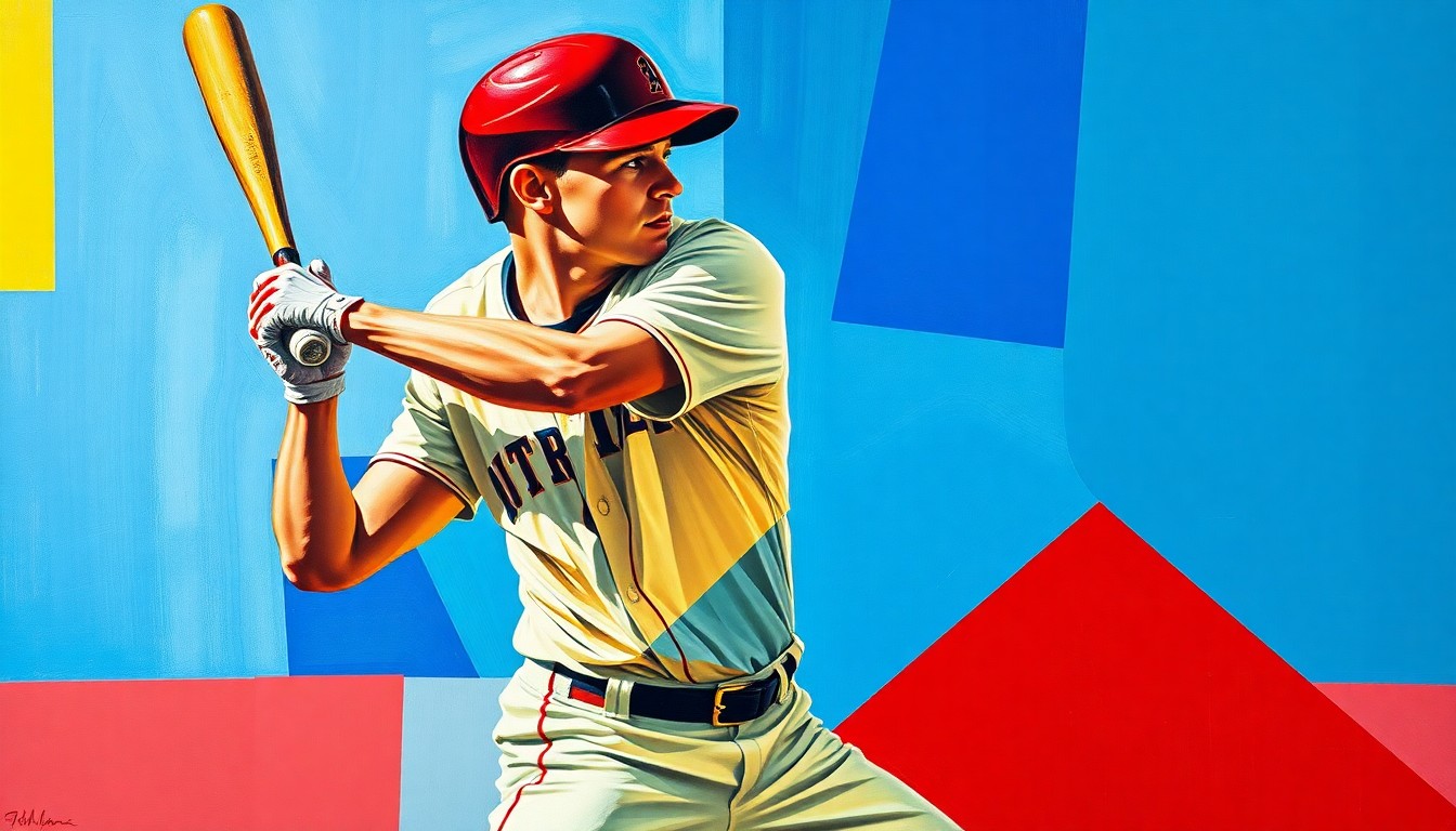A fractured, cubist-style painting depicting the motion of a baseball player in vibrant colors, representing the Brewers' injury woes and their struggle to overcome setbacks this season.