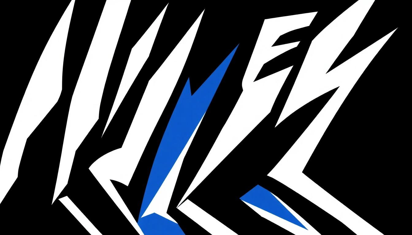 An extreme, abstract composition of bold, jagged black shapes against a deep blue background, conceptually representing the vibrant energy and enduring influence of blues music.