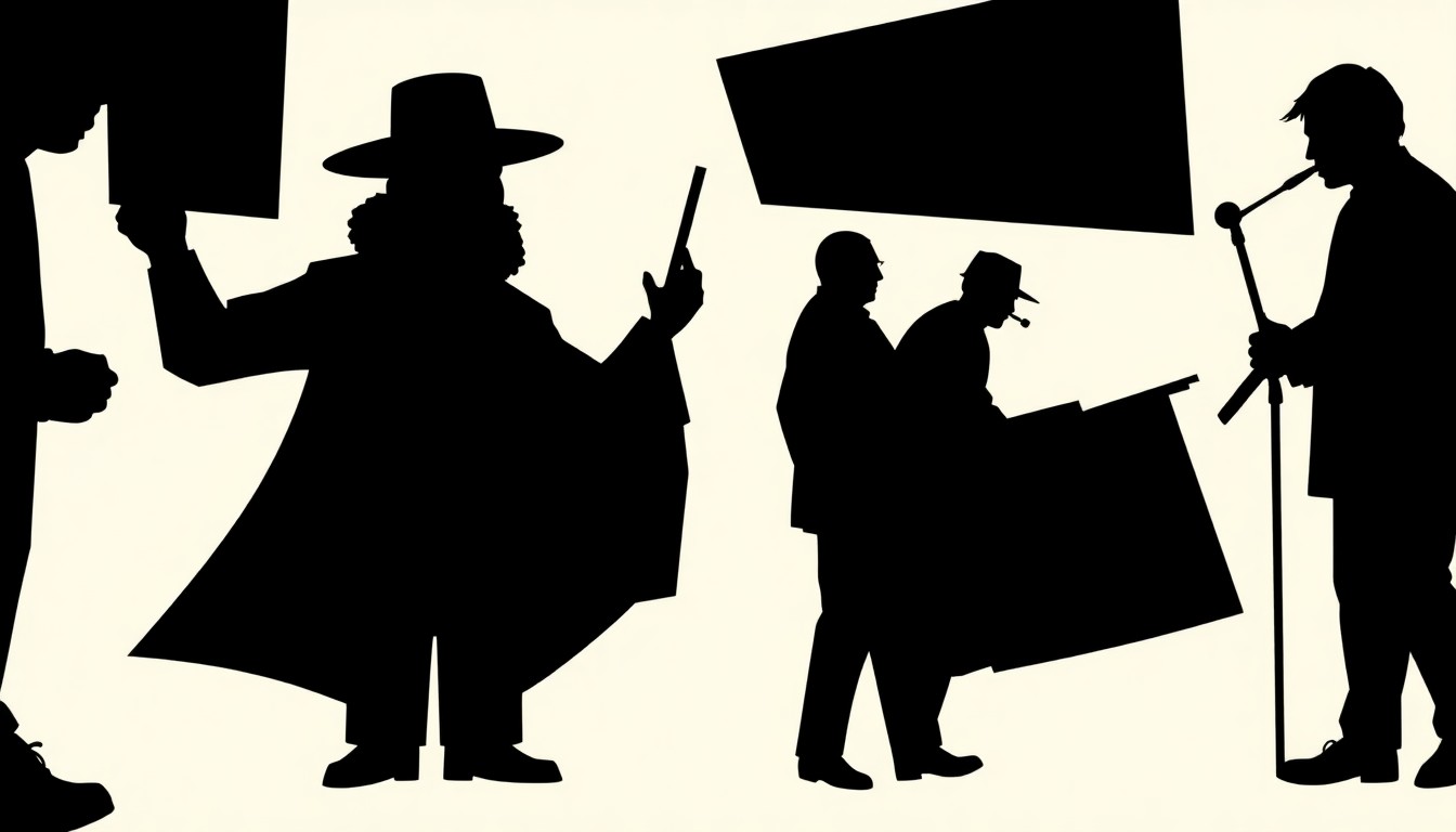 A bold, abstract composition of stark black geometric shapes and silhouettes, conceptually representing the idea that an artist's early works can retain value independently from their later public reputation.