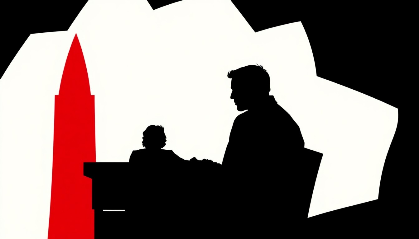 An abstract, minimalist illustration featuring bold, jagged shapes and silhouettes in high-contrast colors, conveying the emotional intensity and unexpected resolution of the DTF St. Louis finale.