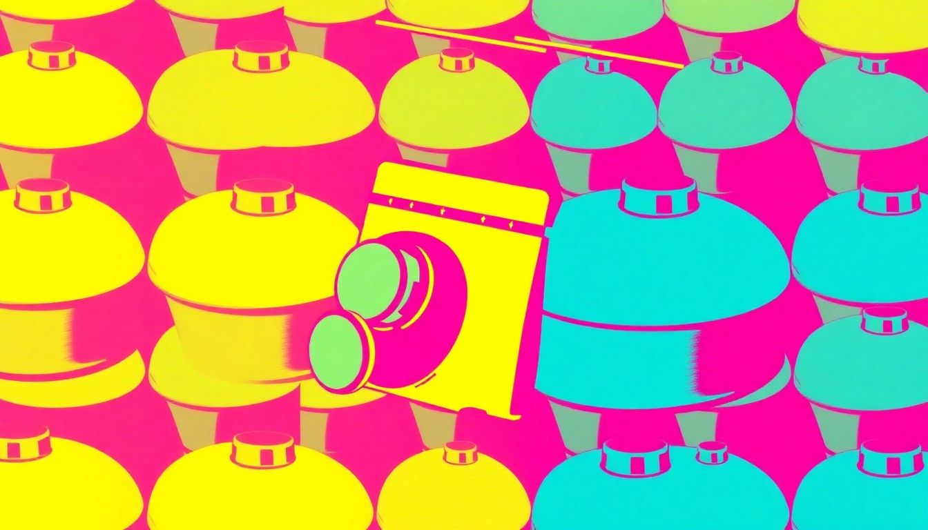 A highly stylized, repeating pattern of a single iconic outdoor grill object, such as a control knob or grill grate, rendered in a vibrant, neon color palette with heavy black outlines, conceptually representing the simple, reliable design of the new T-Series grills.