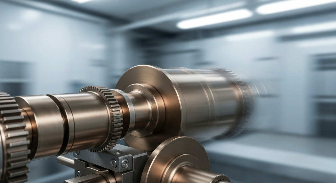 A highly detailed, textured close-up image of complex banking machinery and mechanical components in shades of grey, bronze, and black, conceptually representing the volatility and uncertainty surrounding Biogen's stock price.