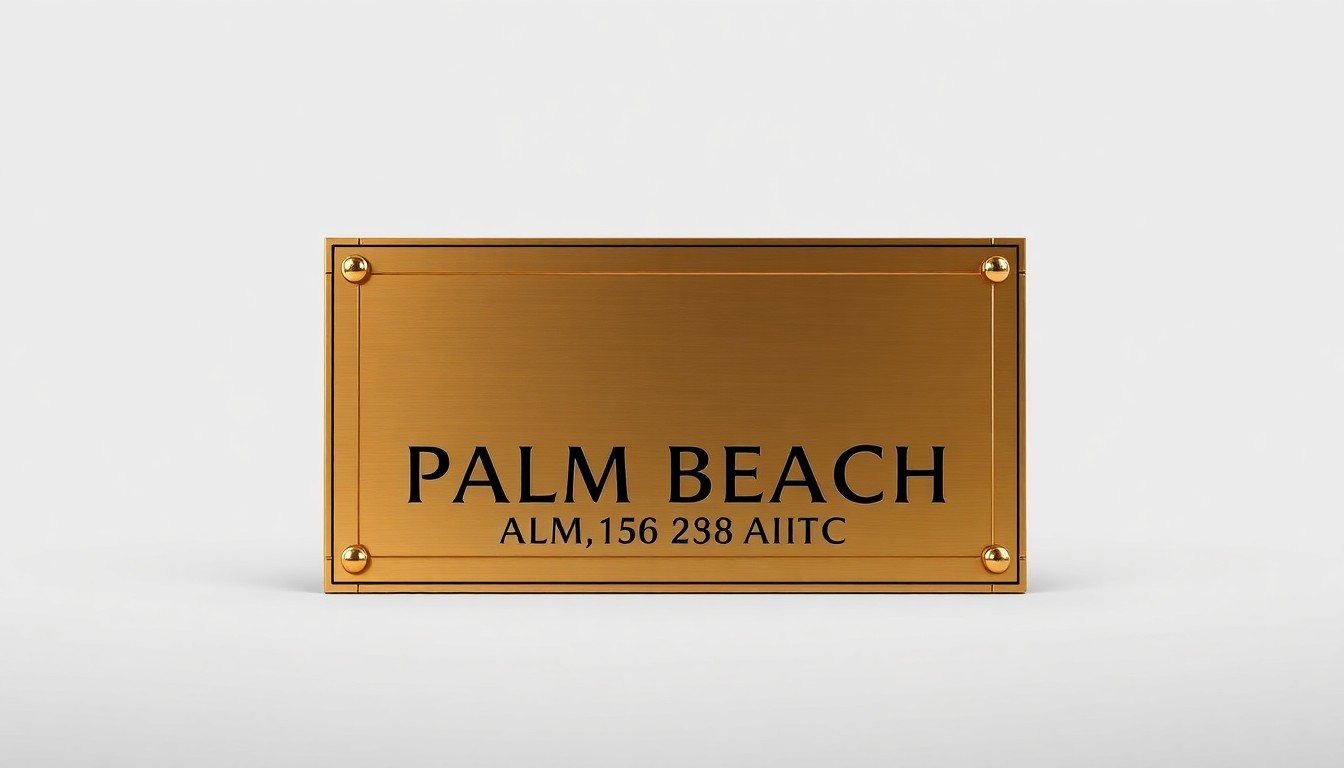 A close-up photograph of a polished brass plaque displaying a street address, set against a clean, monochromatic background, conceptually representing a high-end commercial real estate transaction.