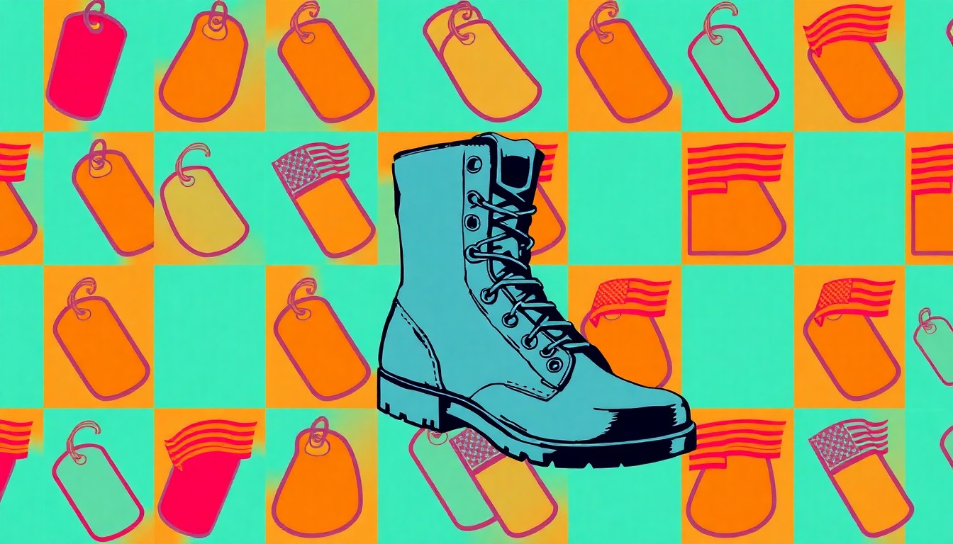 A brightly colored, high-contrast silkscreen print of an American flag repeated in a tight grid pattern, conceptually representing the patriotic spirit and community support behind the Flag City Honor Flight program.