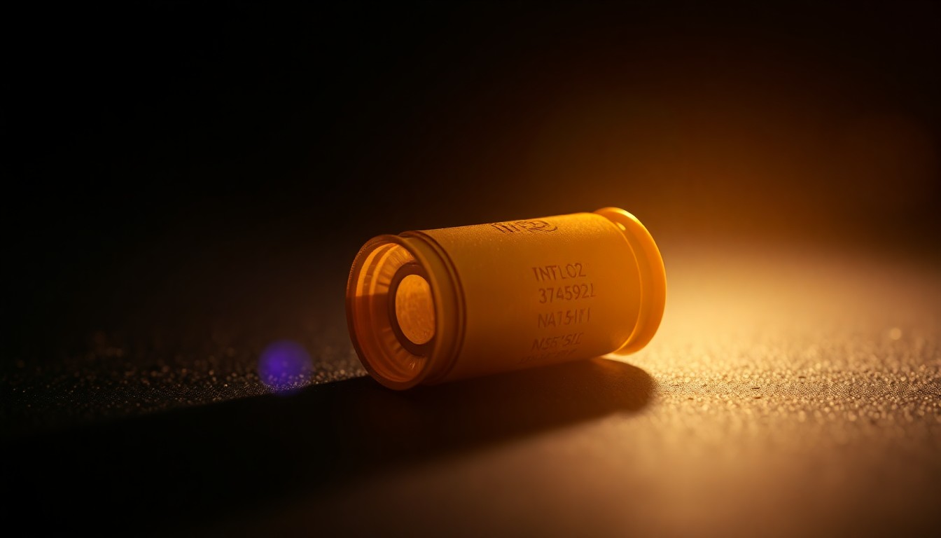An extreme close-up of a spent shell casing on a dark surface, the harsh flash creating a stark, gritty, investigative aesthetic that conceptually represents the recent violence near the home of an AI executive.