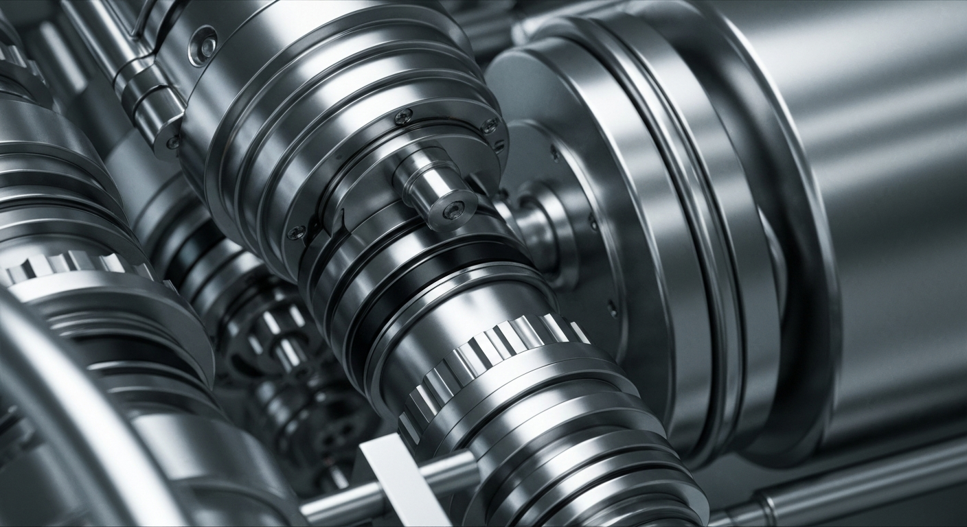 An extreme close-up of complex, metallic medical machinery and equipment, conveying a sense of the precision and technological sophistication behind Teleflex's products.