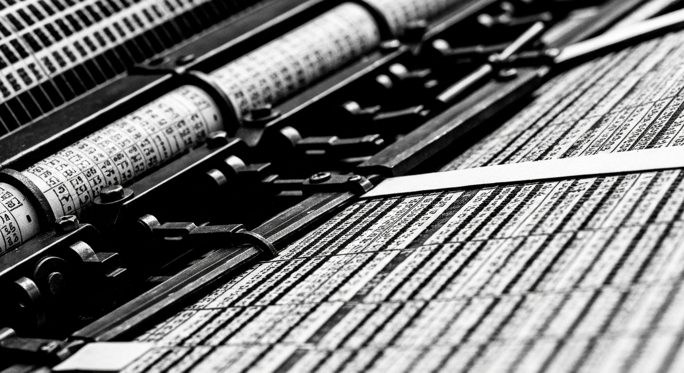 A high-contrast, cinematic close-up of gears, levers, and other heavy industrial financial machinery, representing the intricate inner workings of a public company's accounting and reporting systems.