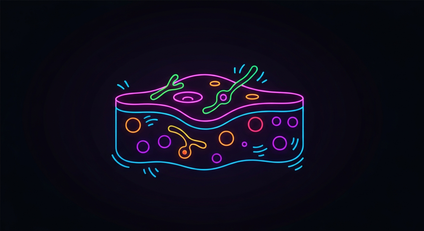 A glowing, neon outline of a skin cell or microalgae structure against a dark background, conceptually representing the innovative science behind Clariant's new skin care active.