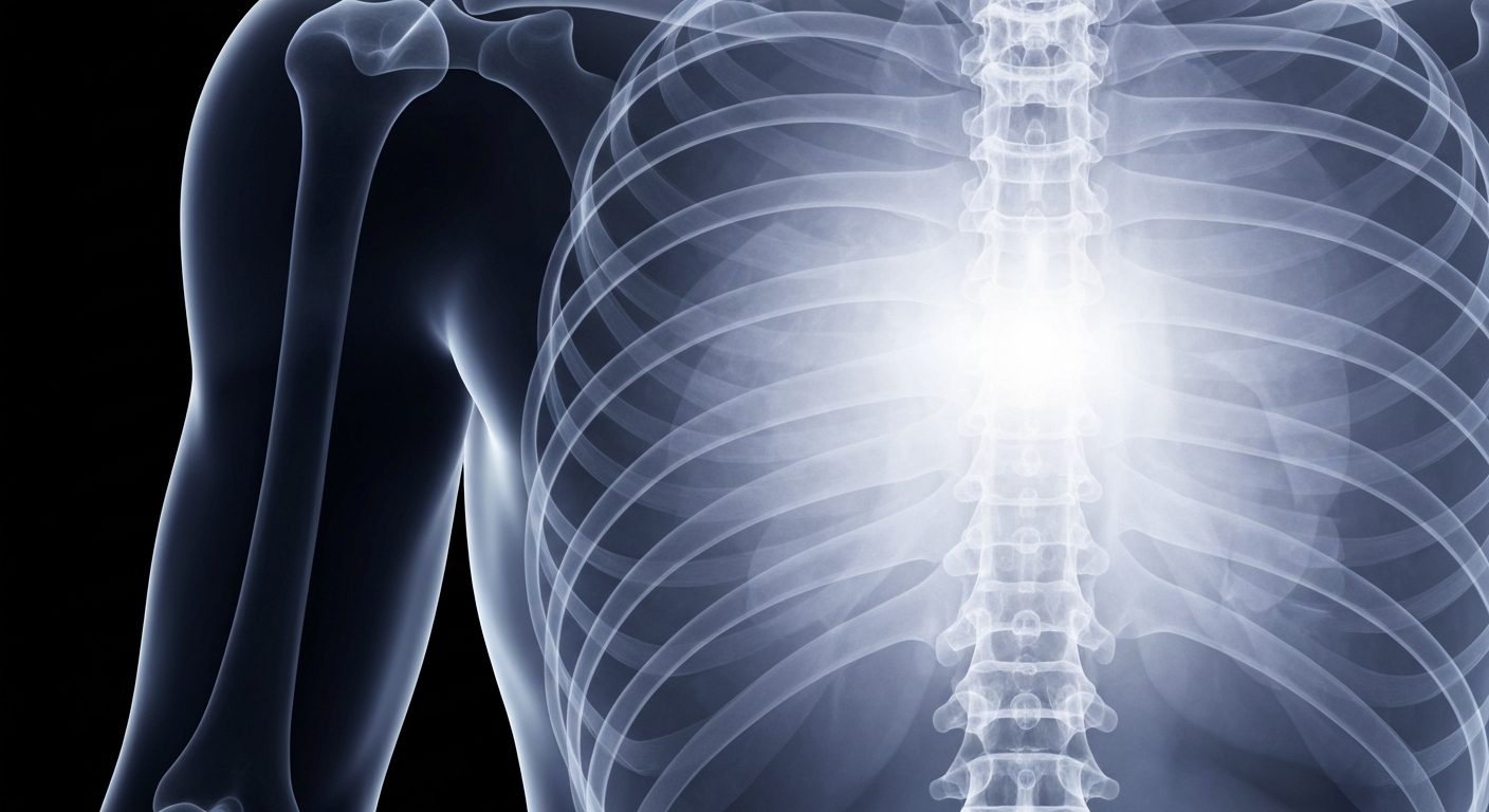 A ghostly, translucent X-ray image revealing the internal structures of a human torso, conceptually representing the sensitive medical decisions involved in gender transition.