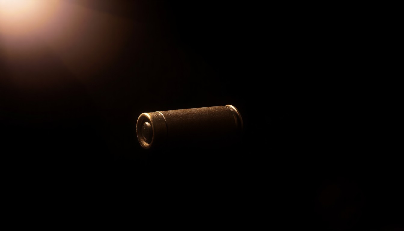 An extreme close-up photograph of a single spent bullet casing on a dark background, lit by a harsh, direct camera flash, conceptually representing the physical evidence of a tragic shooting incident.
