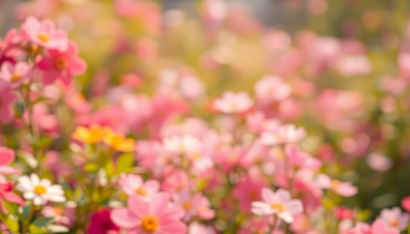 An extremely abstracted, out-of-focus photograph of a flourishing garden, with soft pools of warm color and light creating a dreamy, atmospheric scene.