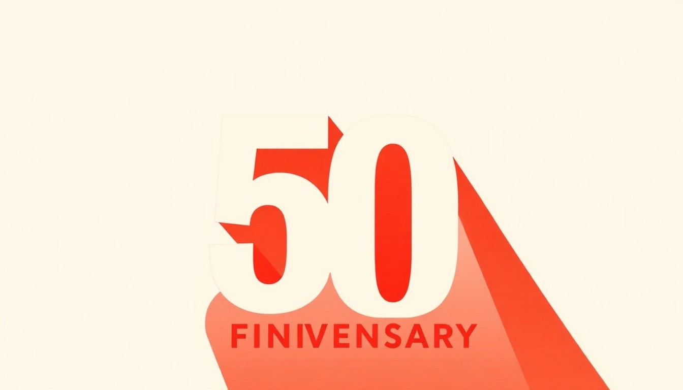 An abstract, minimalist illustration featuring sharp, geometric shapes in bold red and white, conceptually representing the vibrant energy and milestone celebration of a major film festival.