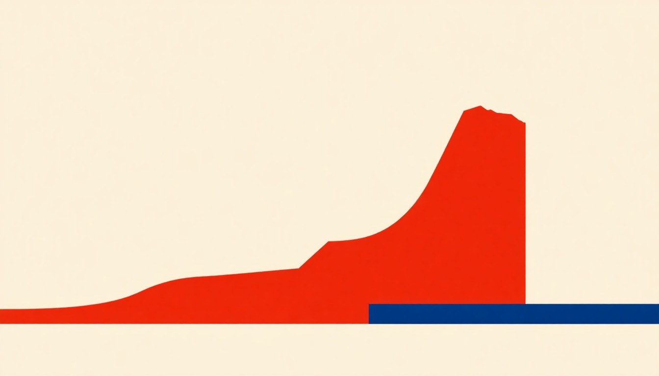 A minimalist illustration using bold geometric shapes and primary colors to conceptually represent the rising unemployment rate in Flagler County, Florida and the surrounding region.