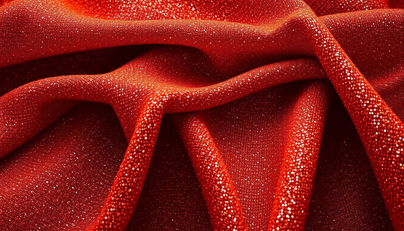 An extreme macro photograph of a luxurious, glittering fabric texture captured in dramatic studio lighting, conveying the glamour and emotional resonance of a popular TV series through abstract, high-fashion imagery.