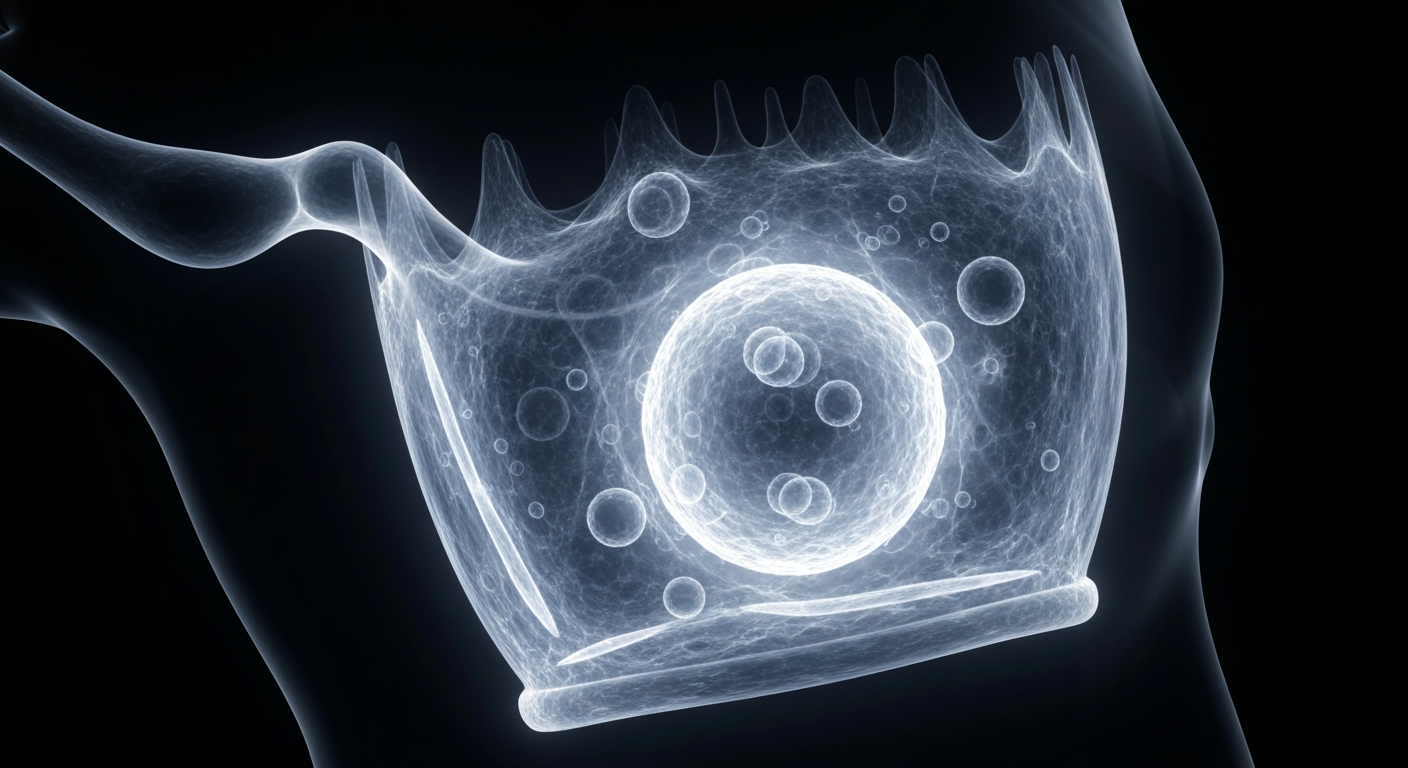 A translucent, ghostly X-ray image revealing the internal structure of a human skin cell, glowing against a dark background to conceptually represent the innovative science behind Phio Pharmaceuticals' INTASYL technology and its potential to treat skin cancer.
