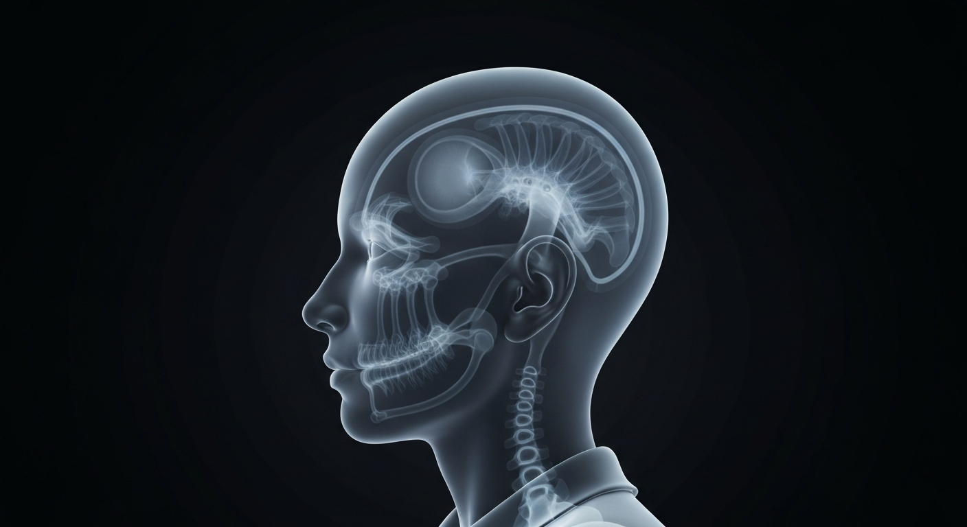 An extreme close-up X-ray photograph showing the translucent, glowing outline of a student's head, conceptually representing the compassionate, clinical approach of the new school-based mental health clinic.