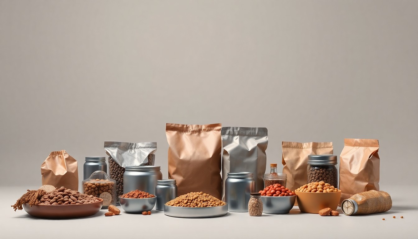 A high-end studio still life featuring a collection of stylized pet food and supply products arranged elegantly on a clean, monochromatic background, conveying the abstract concepts of corporate strategy and distribution in the pet industry.