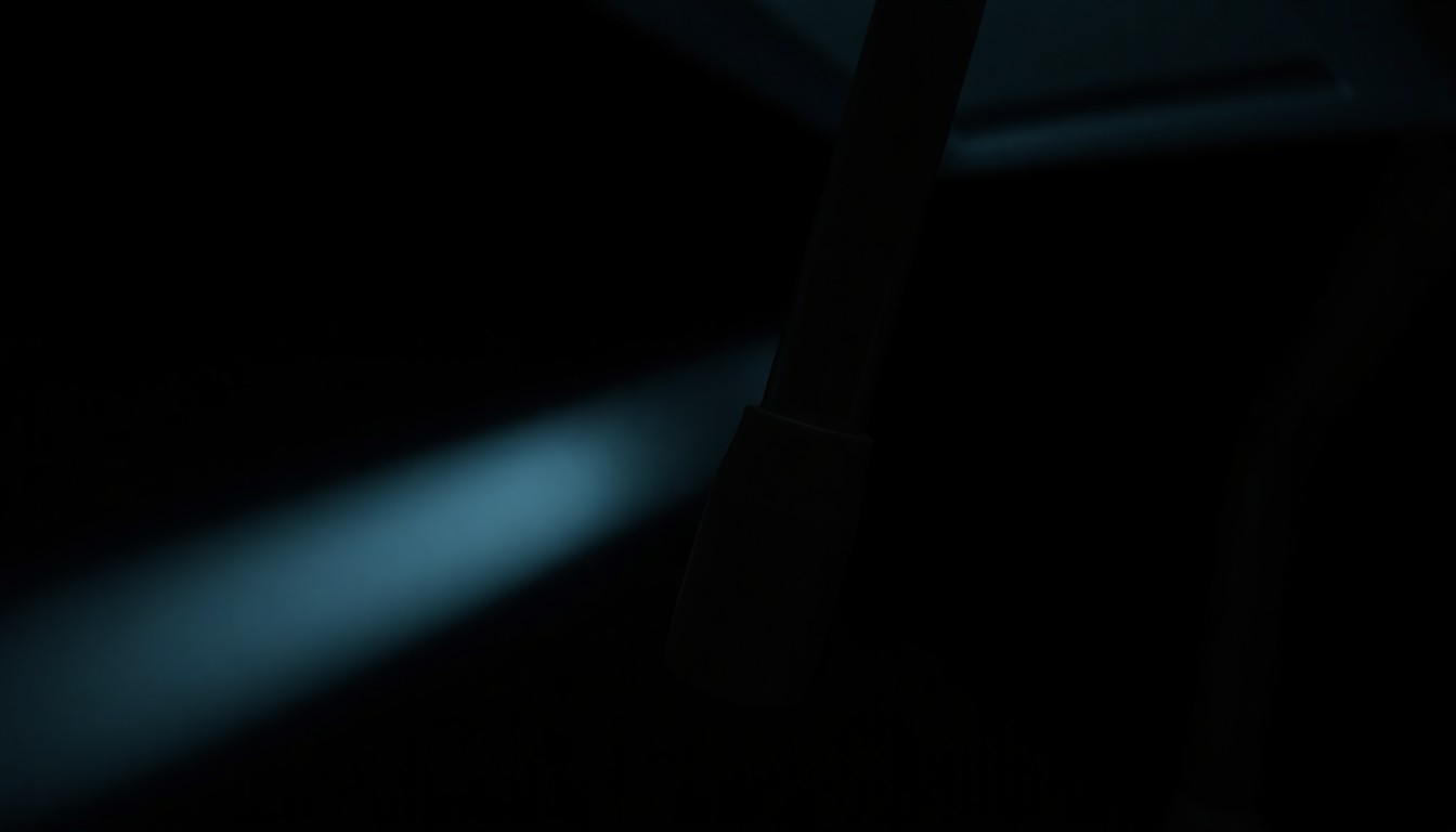 An extreme close-up photograph of a damaged hospital chair leg, with harsh shadows and stark lighting creating a gritty, investigative mood without any text or identifiable elements.