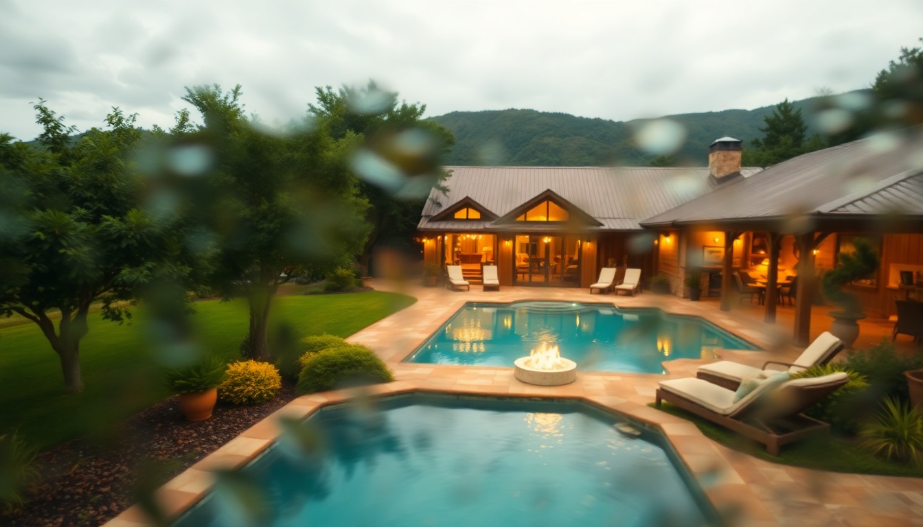 An impressionistic, out-of-focus photograph featuring soft, warm pools of light and color, evoking the peaceful ambiance of a luxury ranch property.