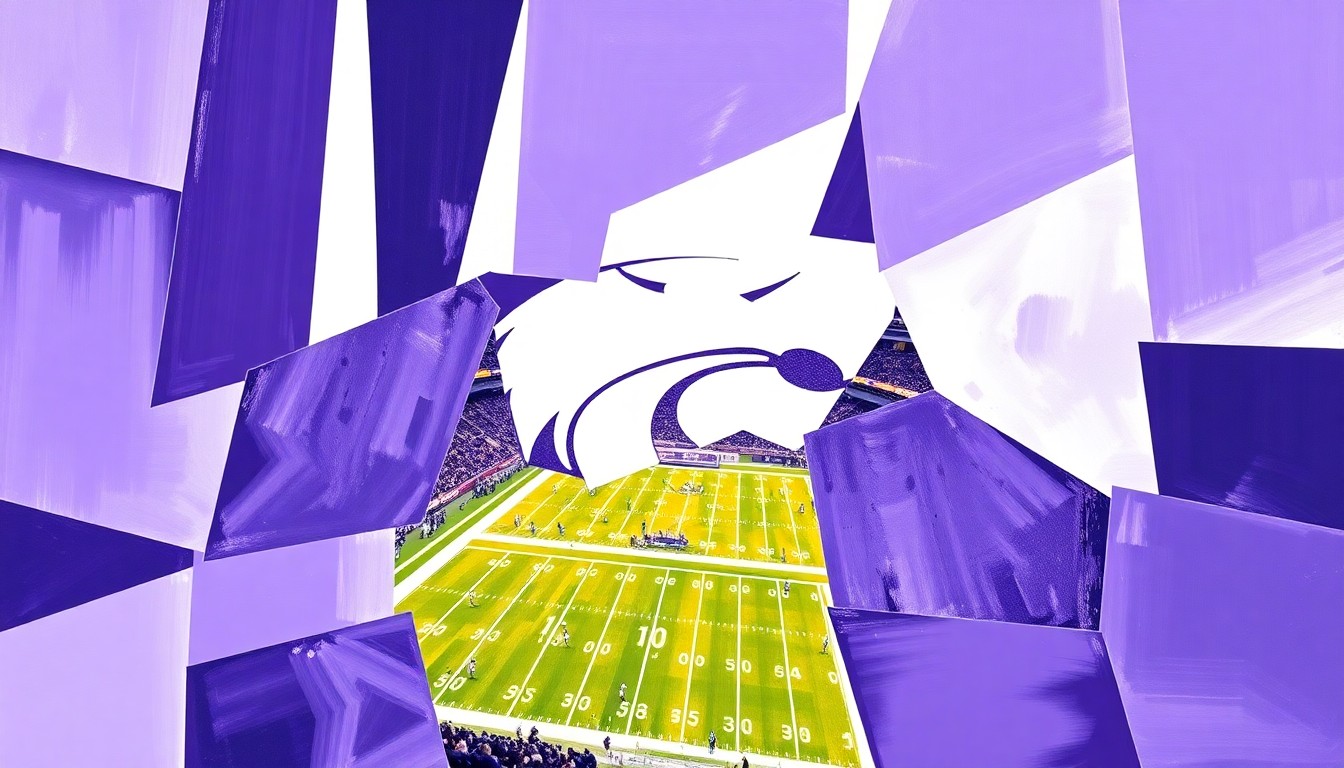 A cubist, geometric painting featuring overlapping planes of purple and white, conceptually representing the complexities of college football recruiting and the Wildcats' need to regroup after losing a highly touted quarterback prospect.