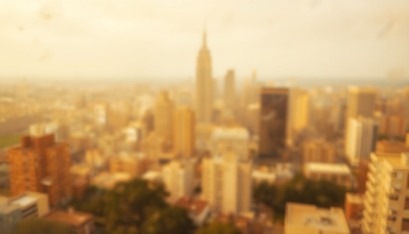 An abstract, out-of-focus cityscape in warm, earthy tones, conceptually representing a community-wide cleanup effort.