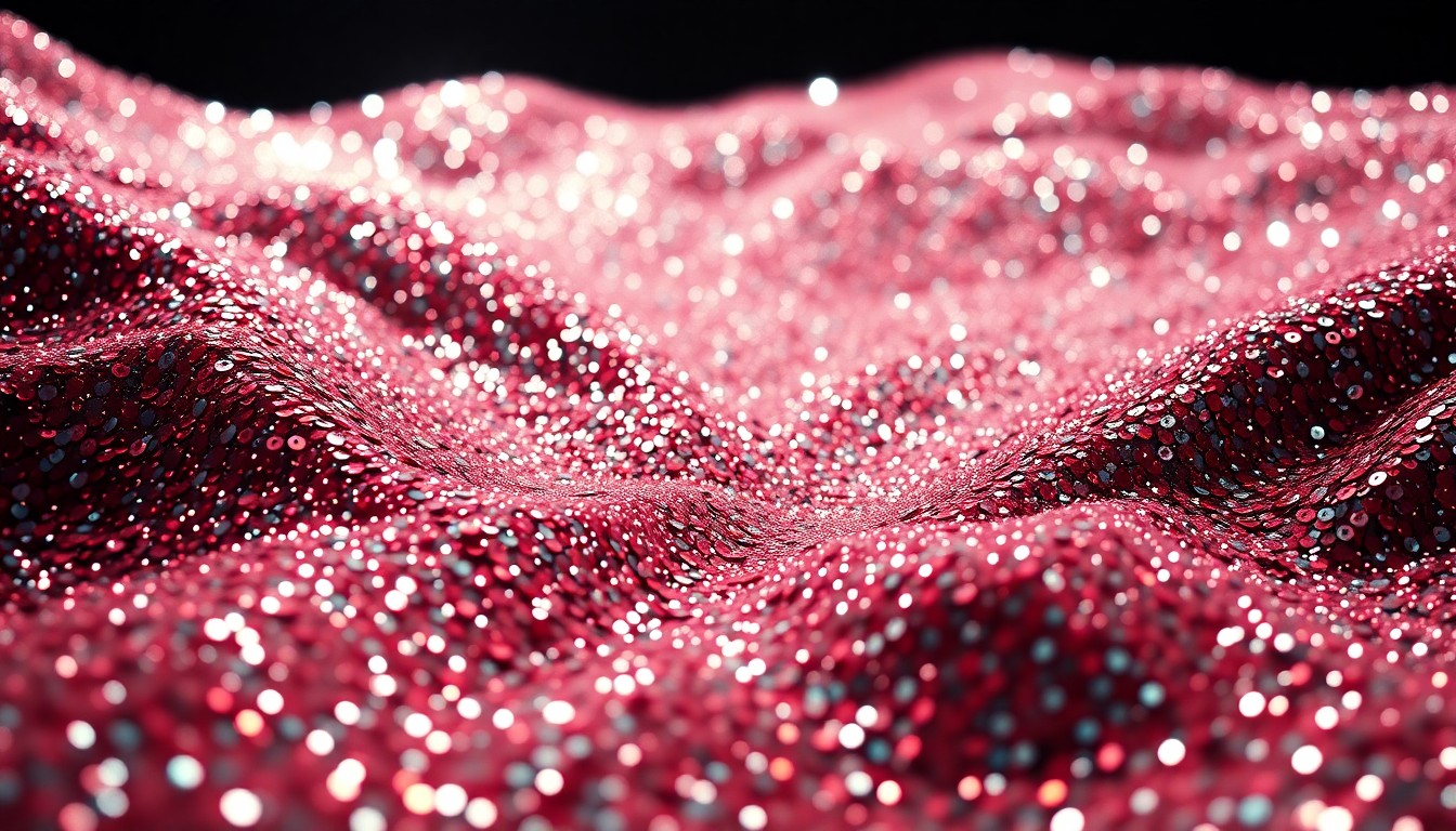 An abstract close-up photograph of shimmering sequins and glittering textures, capturing the glamorous and high-contrast aesthetic of sports media.