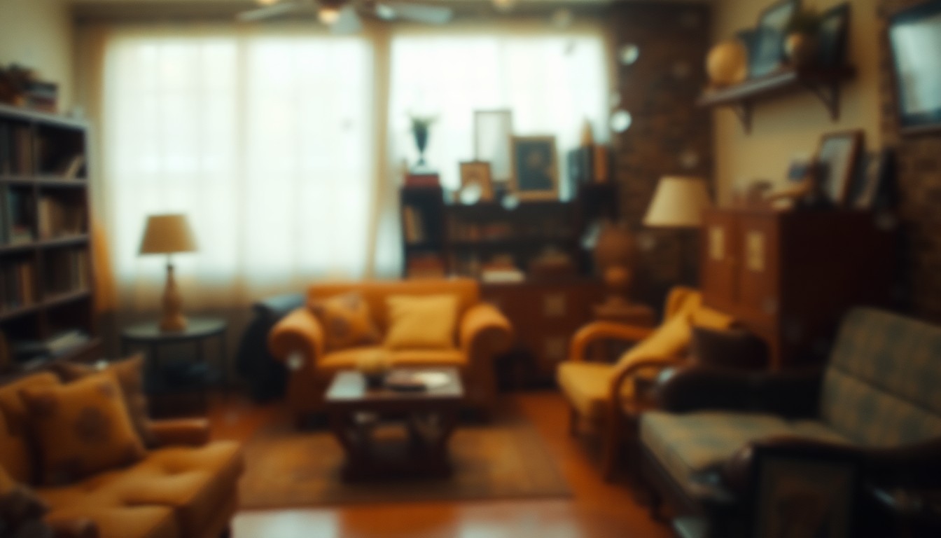 An abstract, impressionistic scene of blurred household items in warm, earthy tones, conveying the concept of bulk item disposal in a community setting.