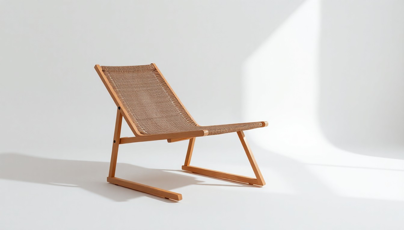 A photorealistic studio still life of a polished, geometric Copa beach chair floating on a clean, monochromatic background, conveying the brand's refined, timeless quality.