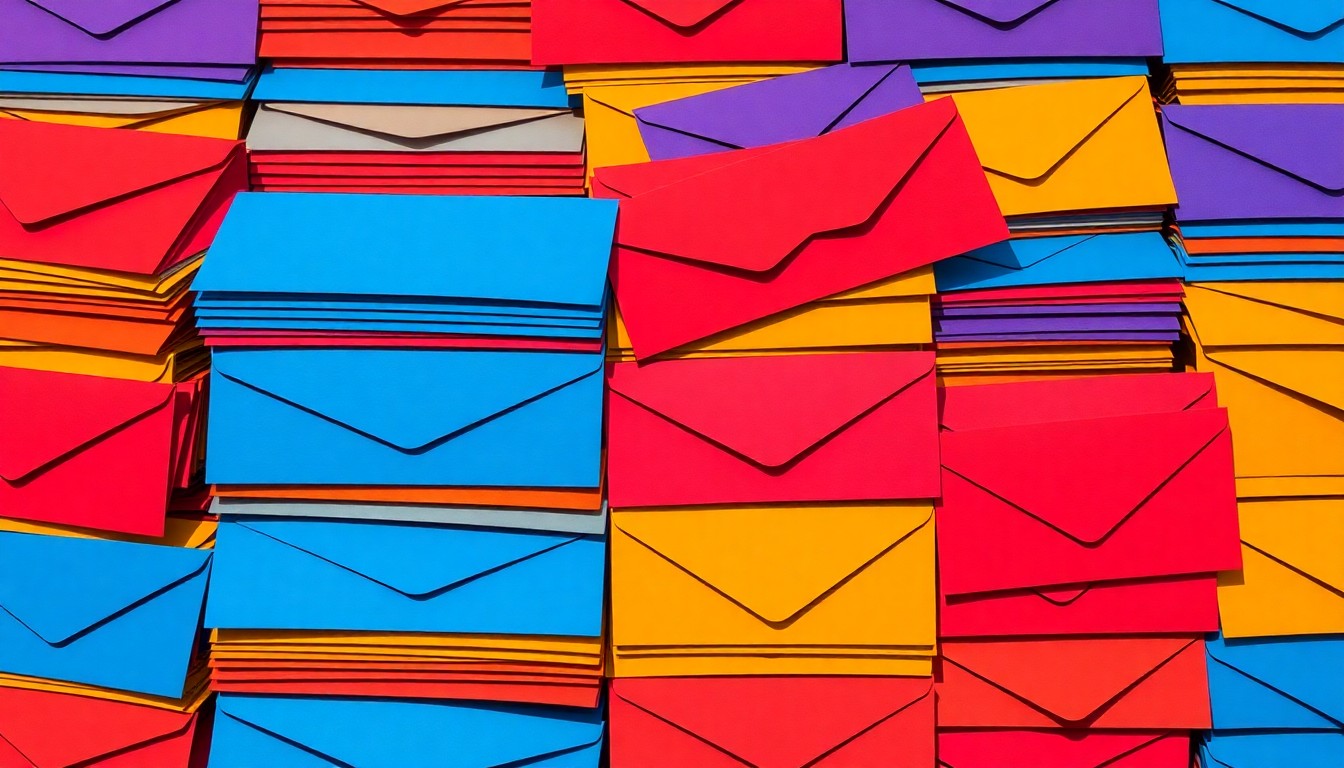 A vibrant, pop art-inspired illustration of a repeating pattern of colorful donation envelopes, representing the United Way's fundraising efforts to support local non-profits and community initiatives.