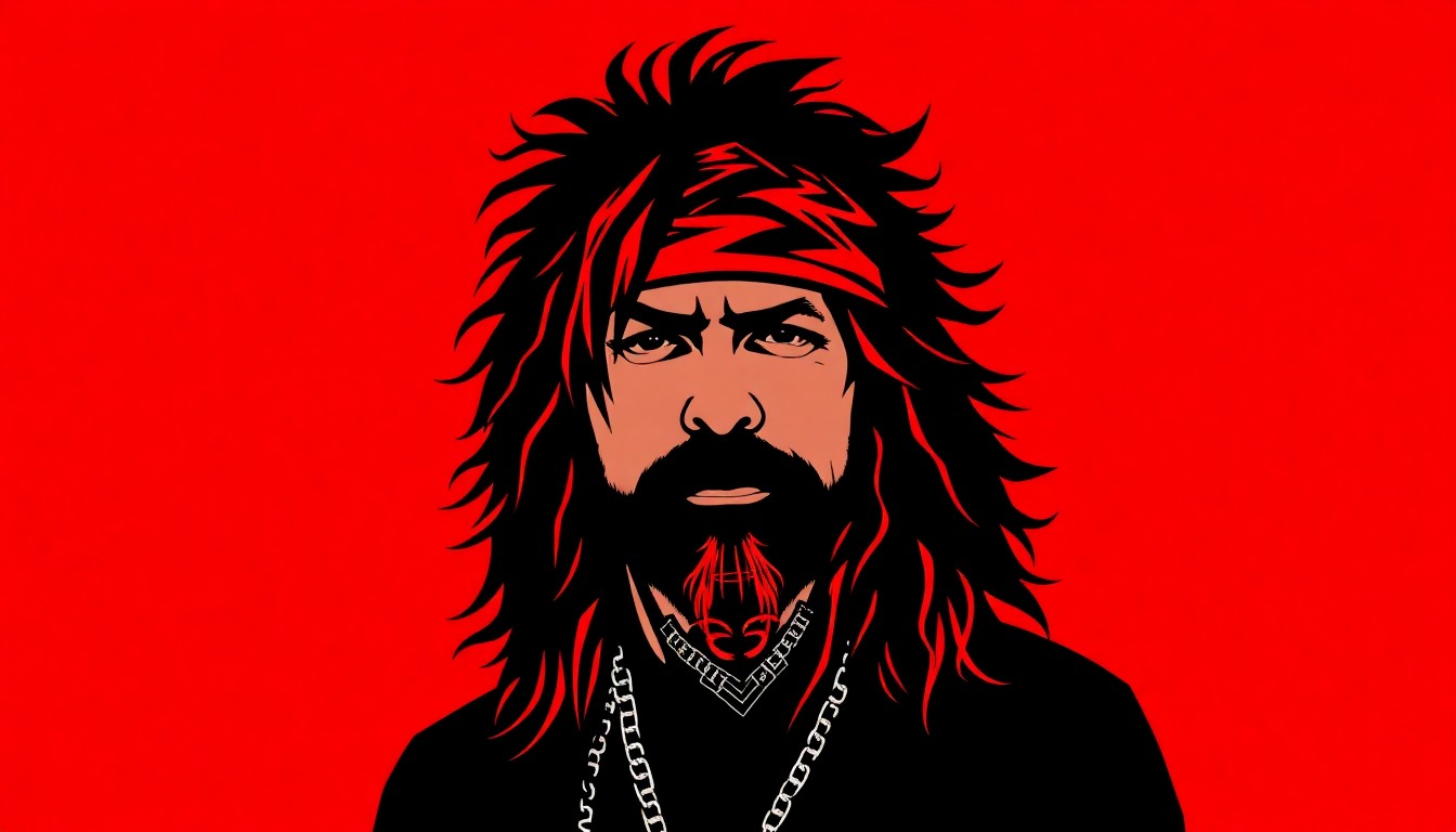 A stark, graphic black silhouette of Sammy Hagar's signature long hair and bandana against a bright red background, conveying the raw energy and rebellious spirit of the rock icon's upcoming tour.