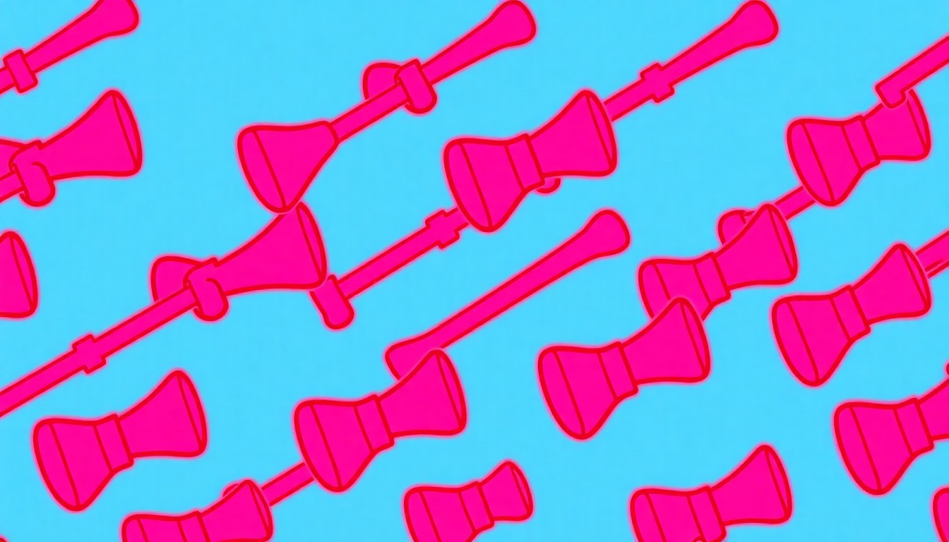 A brightly colored, high-contrast silkscreen print of a drum major's baton repeated in a tight grid pattern, capturing the iconic symbol of HBCU marching band culture in a modern pop art style.