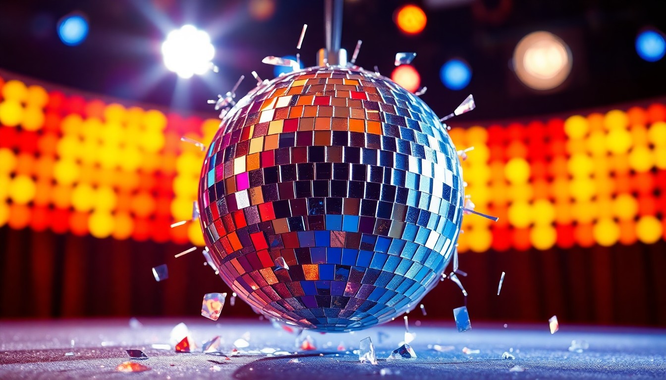 An abstract close-up image of shattered glass reflecting bright stage lights, conveying the glitz and spectacle of a game show while also hinting at the frustration of an unsolvable puzzle.