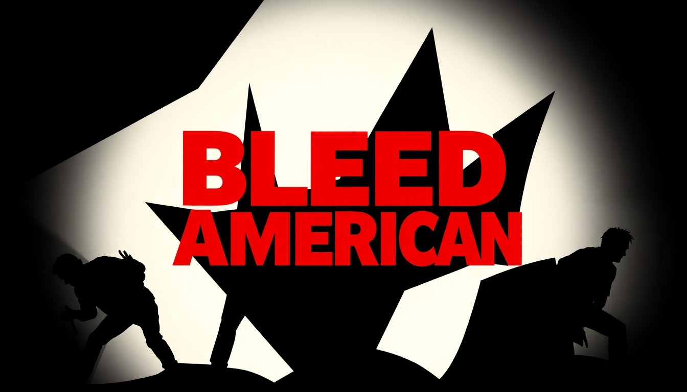 A striking black and white abstract composition of jagged geometric shapes, representing the emo and alternative rock genre and the 25th anniversary of Jimmy Eat World's influential album Bleed American.
