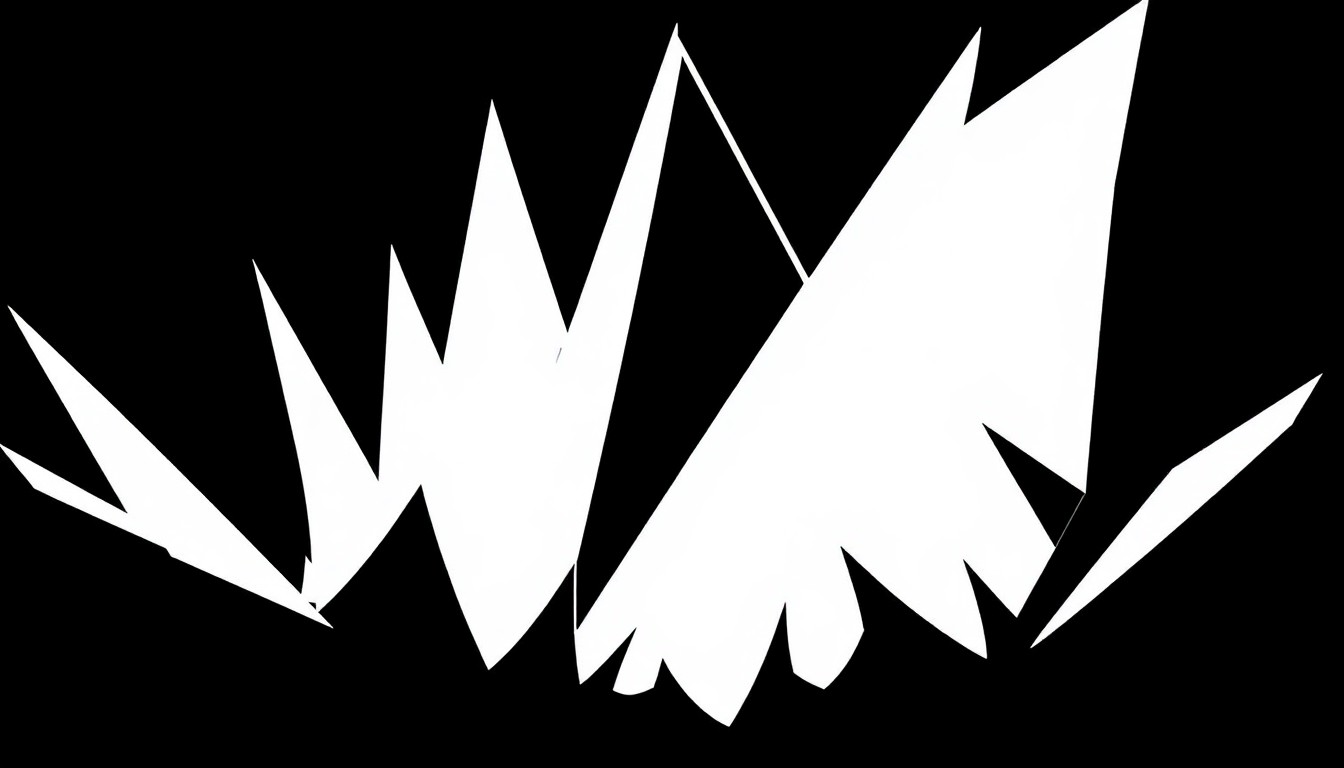 A striking black and white illustration featuring bold, angular shapes and dramatic contrasts, conceptually representing the colorful light displays of the Denver Zoo's Glowing Wild event.