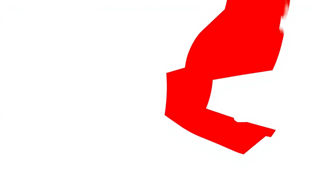 An abstract composition of bold, jagged geometric shapes in striking red and white, conceptually representing the shift in focus at the 2026 Venice Biennale toward contemporary art and emerging talent.