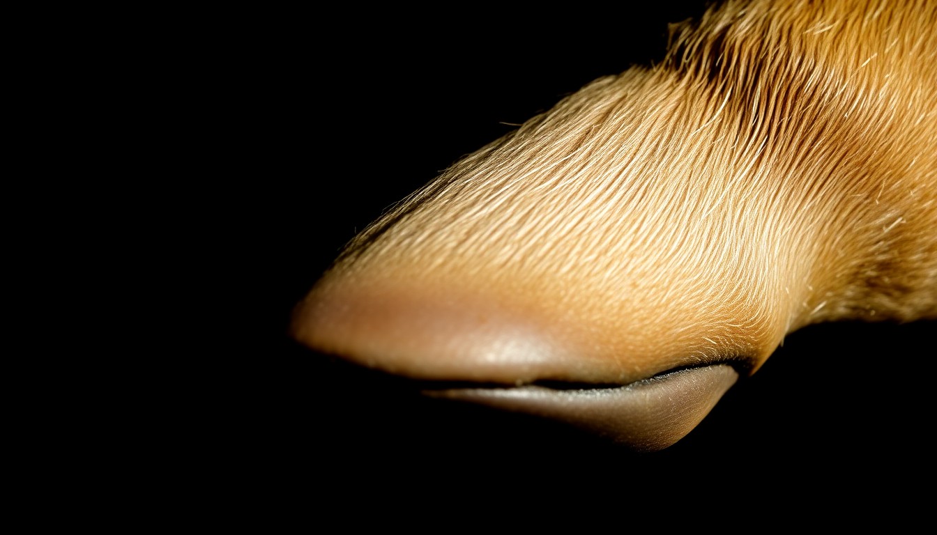 An extreme close-up photograph of a single goat hoof, the rough texture and natural patterns of the hoof filling the frame in dramatic chiaroscuro lighting, conceptually illustrating the unusual animal welfare incident handled by local authorities.