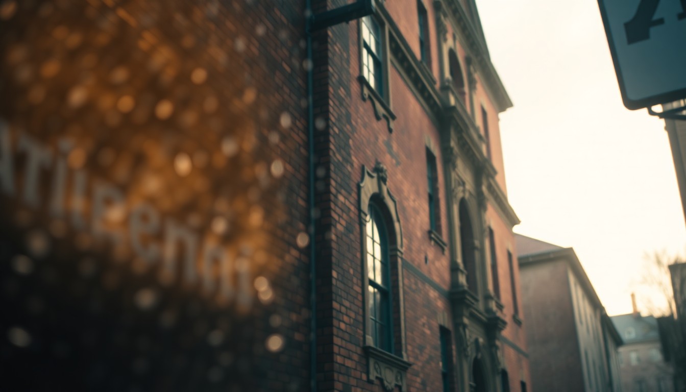 An impressionistic, blurred photograph of an ornate historic building with warm, golden light filtering through rain-streaked glass, evoking the atmosphere of an immersive historical tour.