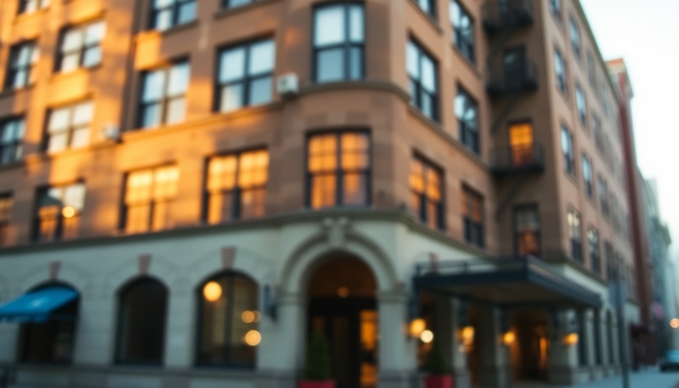 An extremely abstracted, out-of-focus photograph of a historic building's facade, with soft pools of warm color and light, conceptually representing the timeless significance of a community landmark.