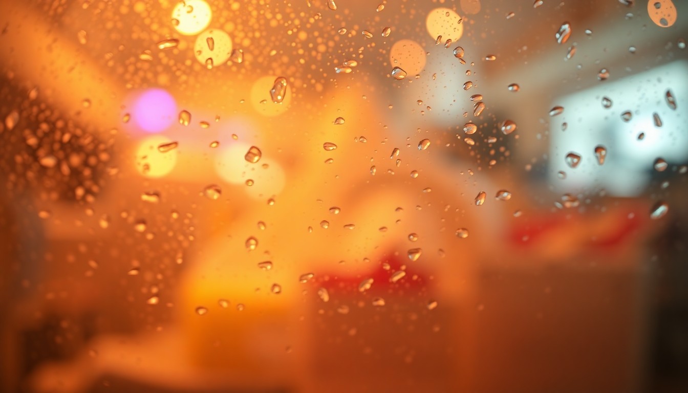 An abstract, impressionistic scene of blurred, colorful shapes and soft light, conveying the emotional experience of donating to a community food drive.