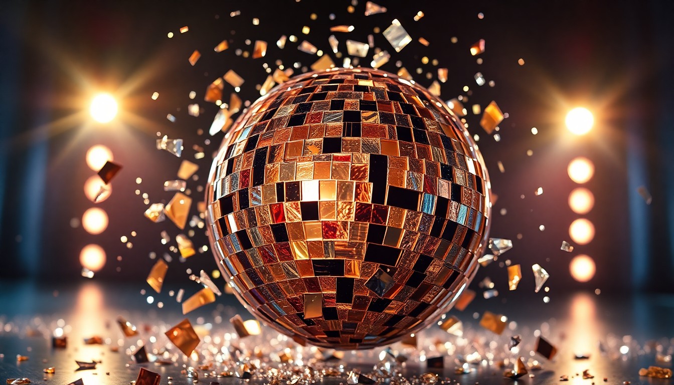 An abstract close-up image of shattered glass shards reflecting bright, colorful lights, conveying a sense of disruption and disappointment.