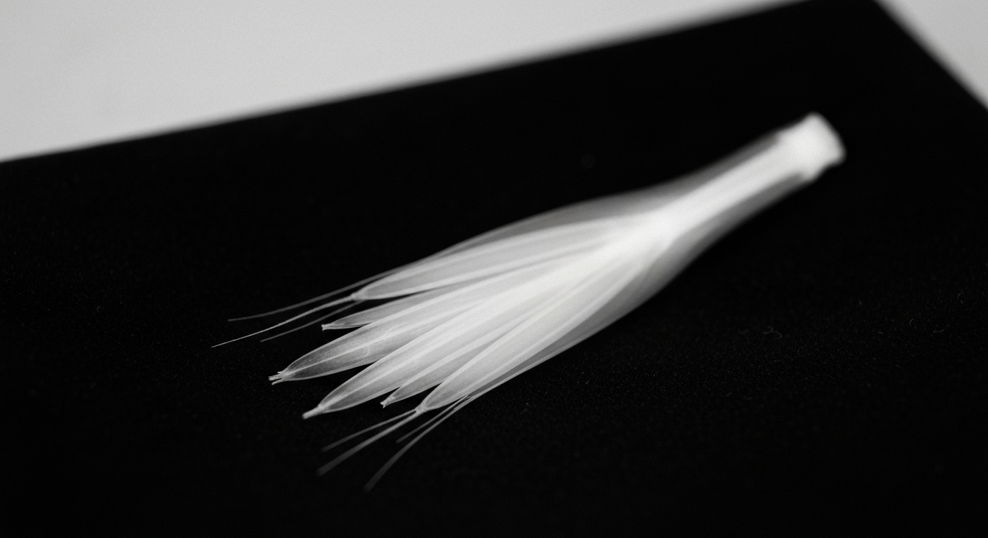 A translucent, ghostly X-ray photograph revealing the intricate internal structure of a single grain of jasmine rice against a dark background, conceptually representing the importance of food safety and quality control.